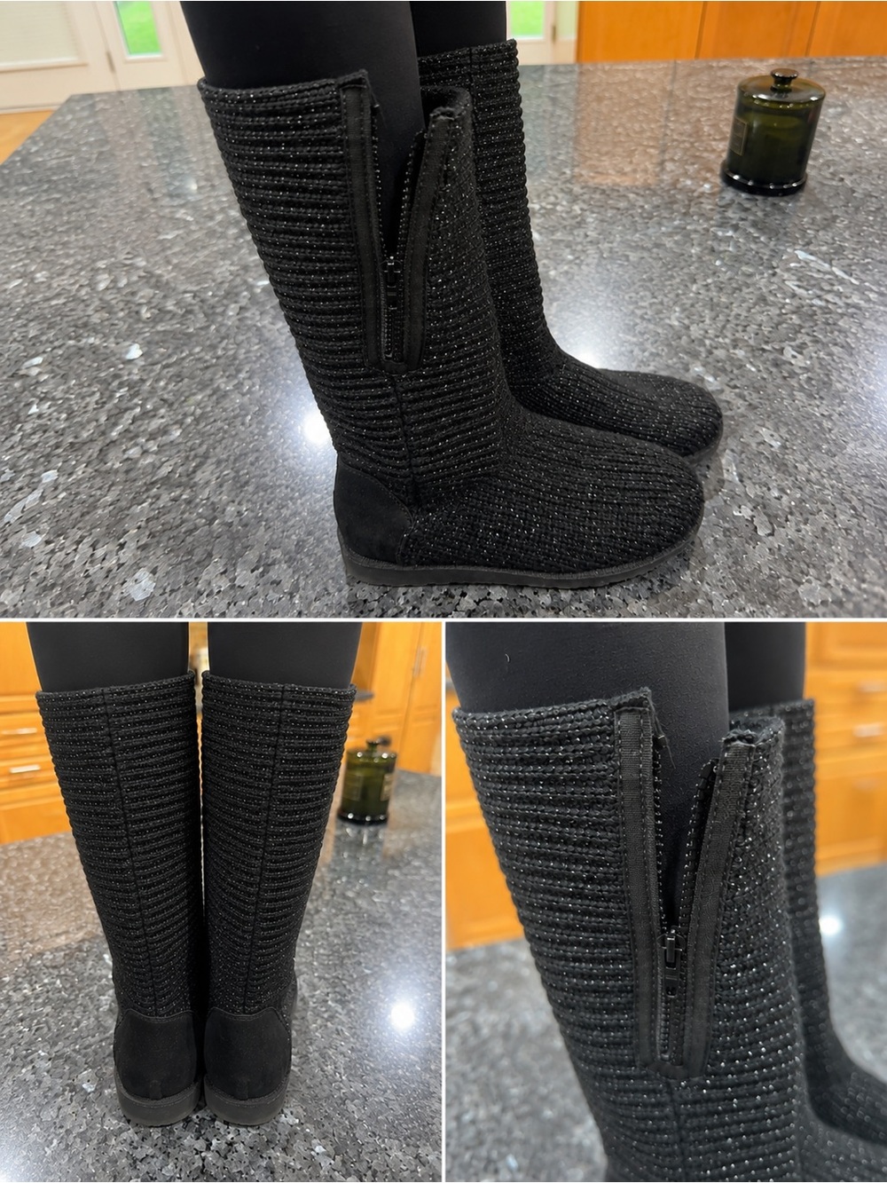 Kohl's Black Sparkle Knit Mid-Calf Winter Boots